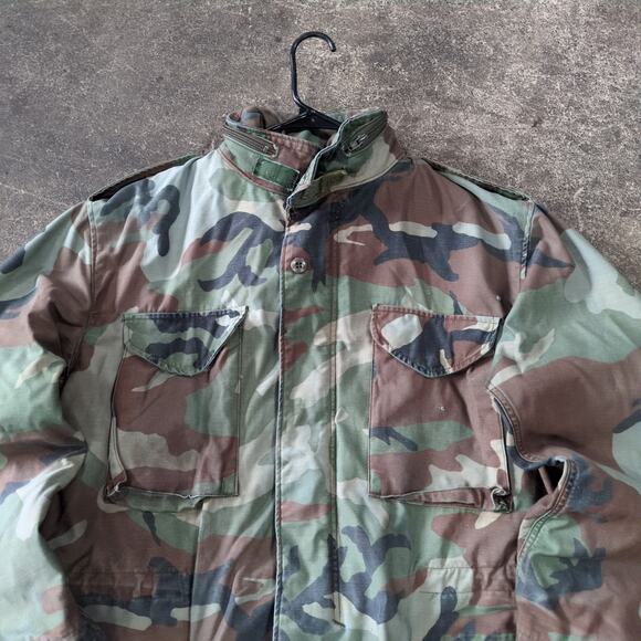 Army M-65 Cold Weather Field Jacket Mens L Green Camouflage Woodland Camo - Picture 2 of 10